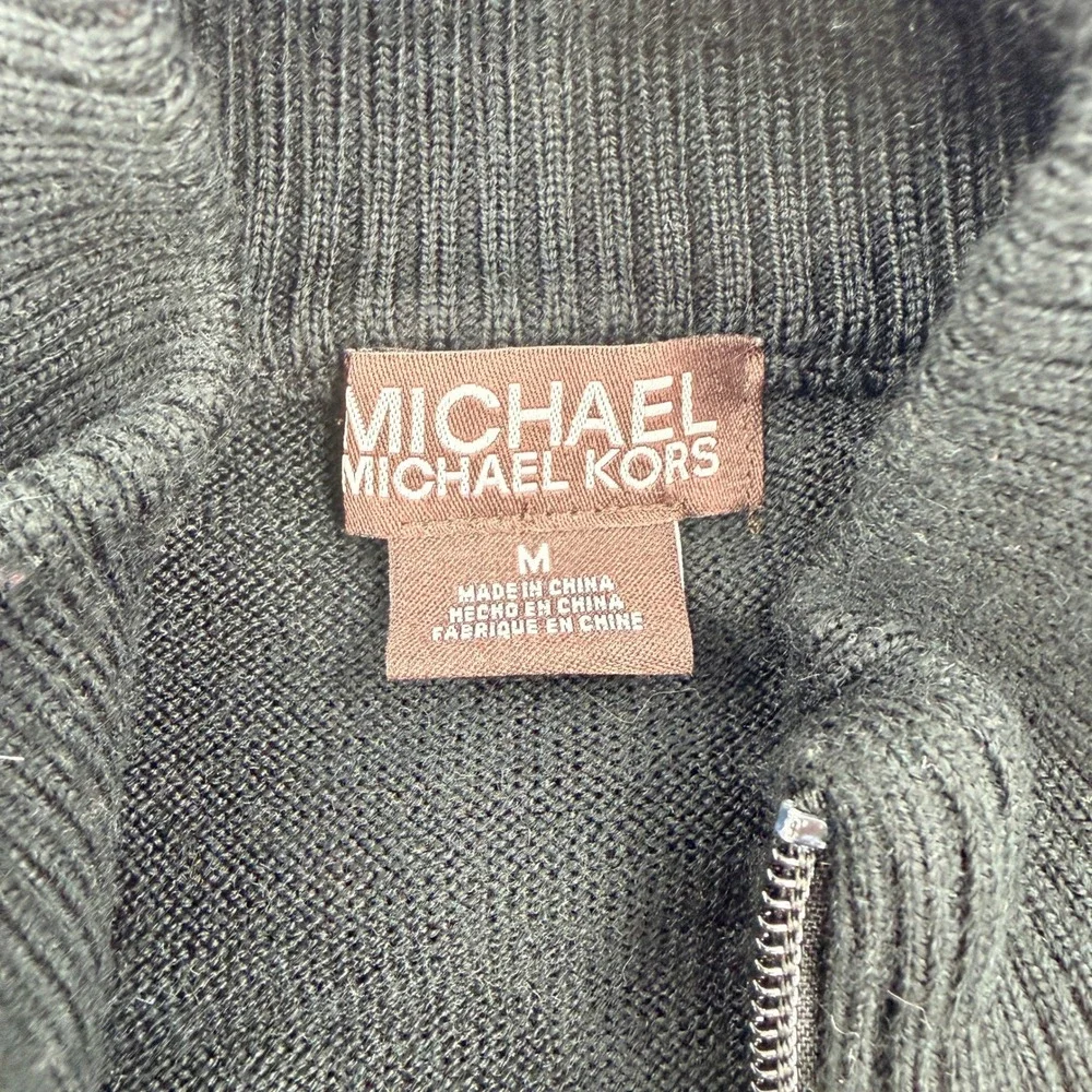 Michael Michael Kors Medium Black Full Zip Wool Blend Cardigan Mock Neck Sweater